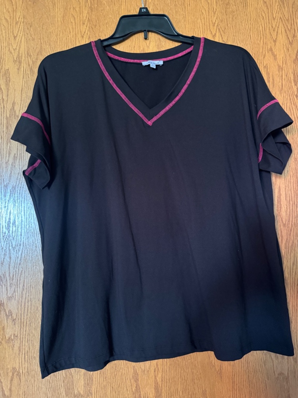white birch Black V-Neck Tee with Pink Contrast Stitching